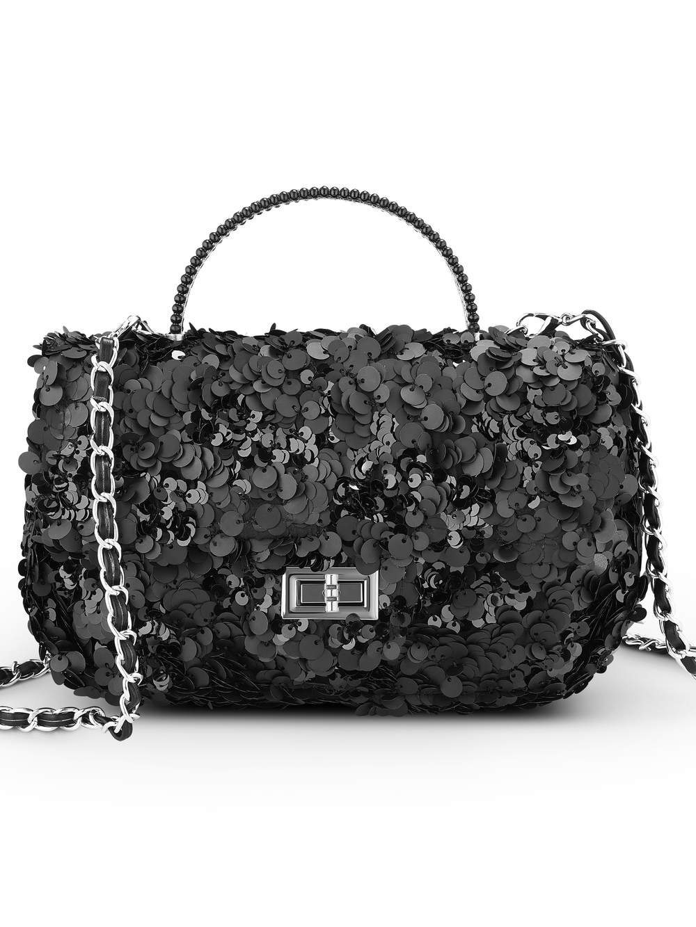 Black Sequin Top-Handle Crossbody Bag